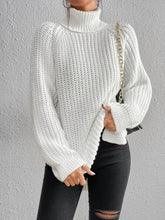 Pull décontracté à col roulé pour femme, pull ample fendu